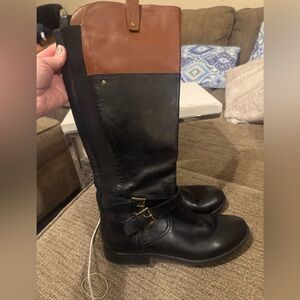 Black and Brown Tall Leather Boots by Marc Fisher Sz 10